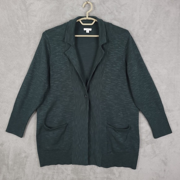 J Jill Sweater Forest Green Blazer Knit Cotton Blend Plus Size 3X Pockets Casual - Picture 1 of 11
